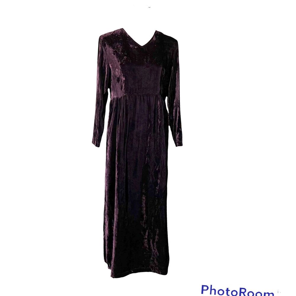 Vtg 90s Whimsigoth Earth Song Velvet Maxi Dress Witchy Dark Purple Sz 8P Petite